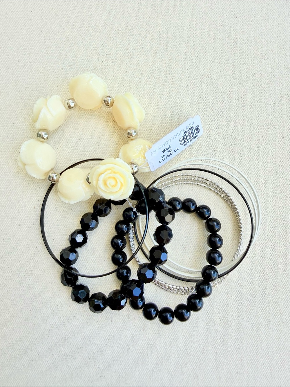 *New York & Company Bracelet Bangle Set* Brand New Cream/Black/Silver